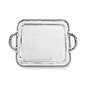 Plateau de service rectangulaire classique en métal, finition argent poli, durable, décoratif, pour occasions de mariage - Product Image 2