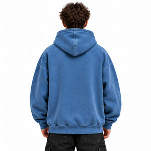 Sudadera con Capucha Azul Lavado para Hombre, Sudadera con Bolsillo Delantero, Ropa Casual de Calle - Product Image 2