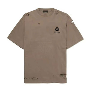 T-shirt homme en coton 100% de haute qualité, manches courtes, coupe ample, effet usé, logo personnalisé imprimé. - Product Image 1