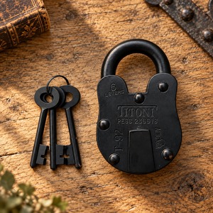 SHUBHAM Vintage Black Iron Padlock with Traditional Keys Heavy Duty Antique Style Lock for <b>Door</b> Gate Trunk Cabinet Hardware - Product Image 1