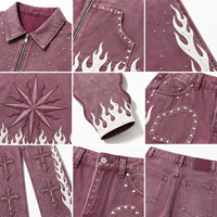 Ensemble décontracté d'hiver en coton 100% personnalisé, veste unie ornée de strass et pantalon large à imprimé numérique abstrait – Vente en gros