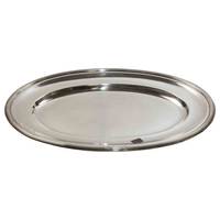 Assiette ovale argentée de style italien avec bordure en laiton personnalisée, pour la présentation de plats, la décoration de table et le service.