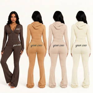 Custom Women's Modern Tracksuit Zip Up Jacket Flare <b>Leggings</b> Pants Two Piece Fitness Fashion Sportswear Outfit - Product Image 3