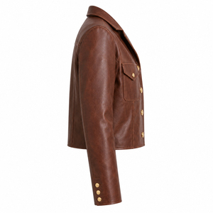 Women Winter <b>Leather</b> <b>Jacket</b> Classic Biker Style Zip Front Stand Collar <b>Long</b> Sleeve Casual Outerwear Slim Fit Breathable - Product Image 2