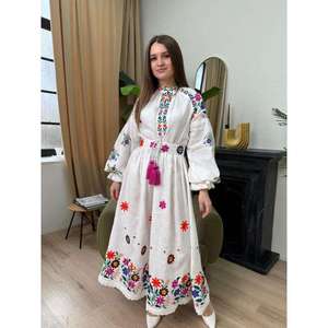 Women <b>Boho</b> Embroidered Cotton Maxi <b>Dress</b> Vintage Floral Handwork Tassel Tie Waist <b>Long</b> Sleeve Ethnic Style Summer <b>Dress</b> - Product Image 5