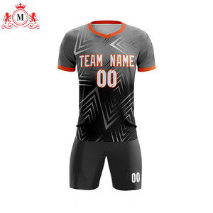 Custom Sublimation Football Jersey Shorts Set Gray Orange Breathable Polyester Adult Unisex Uniform Team <b>Name</b> Number - Product Image 2