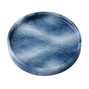 Plateau de service rond élégant en résine bleue effet marbre, très demandé, pour la cuisine, la table à manger et la décoration intérieure - Product Image 1
