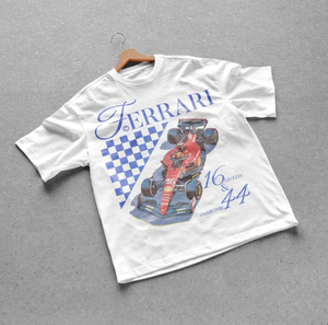 Fer*rari Men's Short Sleeve Racing T-<b>Shirt</b> With Formula 1 Car Print Regular Fit O-Neck Casual Style White Cotton Jersey - Product Image 1