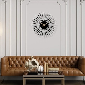 Horloge murale ronde noire élégante pour salon et couloir, crée un élément central saisissant et un style mural raffiné, en provenance d'Inde. - Product Image 3