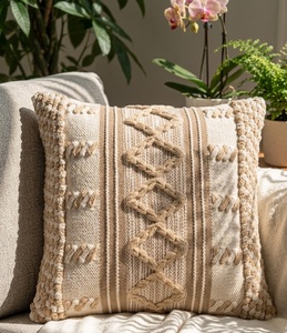 Housse de coussin carrée en coton brodé artisanal indien, motif floral jaune et feuilles vertes, anti-acariens, style bohème - Product Image 1