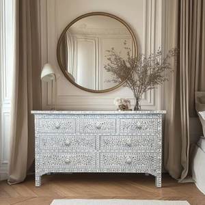 Bone Inlay Handmade Storage Green Striped Pattern Modern Luxury <b>6</b>-<b>Drawer</b> Dresser for Bedroom Living Room Chest <b>Drawers</b> - Product Image 5