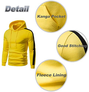Chándal con Capucha Amarillo para Hombre, Manga Larga, Color Sólido, Transpirable, de Poliéster, Estilo Casual para Otoño, Corte Regular, con Bolsillos Laterales - Product Image 5