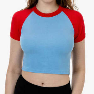 Camiseta Corta de Algodón para Mujer, Estilo Baby Tee, Ajustada, con Logotipo Personalizado, Manga Corta, Informal, Estilo Urbano, Raglan - Product Image 3