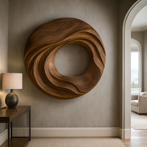 Art mural en bois sculpté à la main de style moderne, artisanat en bois massif abstrait de haute qualité, sculpture en bois écologique pour la décoration de la maison - Product Image 3