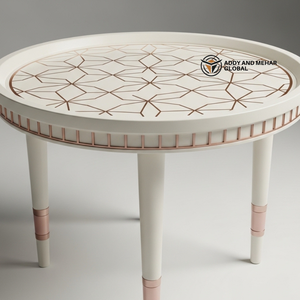 White Meena Design Wooden <b>Stool</b> Handcrafted Round Decorative Accent <b>Stool</b> Elegant White Meena Pattern <b>Stool</b> - Product Image 5