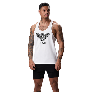 Custom <b>Men's</b> <b>White</b> Cotton Knitted Racerback Tank Top Sleeveless Gym Fitness <b>Vest</b> Breathable Summer Sports Wear Embroidery - Product Image 1