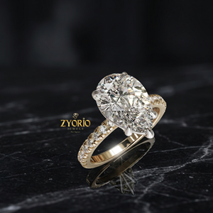 Anillo de Compromiso Solitario de Oro de 10K con Corte de Pera, Anillo con Banda de Diamantes Pavé, Joyería Elegante para Novia - Product Image 3