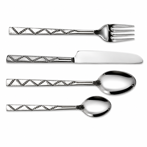 Ensemble de couverts haut de gamme en acier inoxydable poli miroir martelé avec manches texturés effet écorce pour hôtels et mariages - Product Image 4