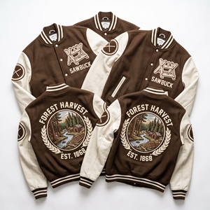 Veste universitaire personnalisée OEM en laine avec manches en cuir, broderie Cloister Guild Arcade, patch Archivolt, manteau bleu ardoise - Product Image 5