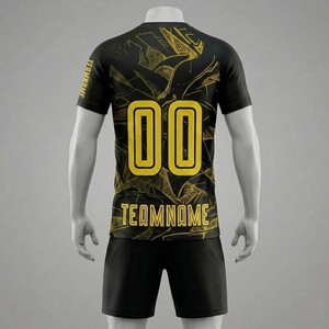 Ensemble d'uniformes de football personnalisés noir et jaune, maillot et short sublimés, respirant, coupe athlétique, tenue d'équipe pour hommes, toutes saisons - Product Image 2