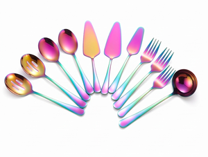 Ensemble de couverts en acier inoxydable couleur arc-en-ciel, finition miroir haute brillance, collection de couverts élégants pour fêtes, ustensiles métalliques résistants à la rouille - Product Image 1