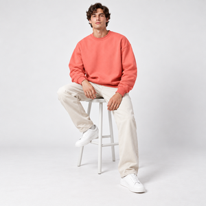 Sudadera Casual para Hombre, Cuello Redondo, Color Coral Sólido, Manga Larga, Sin Forro - Product Image 5