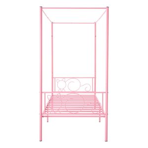 Letto a baldacchino in metallo a una piazza e mezza con testiera minimalista a quattro montanti, supporto a doghe in acciaio resistente per letti per bambini - Product Image 2