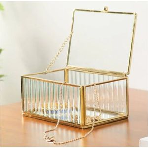Nordic Antique Brass Glass Box Handmade Scalloped Metal Frame Storage Box Minimalist Home Decor Tabletop Jewelry <b>Display</b> <b>Case</b> - Product Image 5