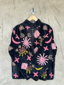 Chaqueta Bomber de Mujer Estilo Boho, Bordada con Flores de Terciopelo, Hecha a Mano, para Invierno/Otoño, Manga Larga, Ecológica - Product Image 5
