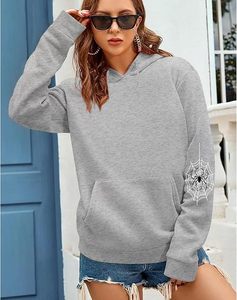 Sweat-shirt à capuche gris pour homme, coupe classique, couleur unie, en molleton 100% coton, décontracté, pour le printemps, brodé - Product Image 3