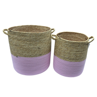 Panier de rangement pliable écologique en jacinthe d'eau avec poignées en bois, couleur naturelle