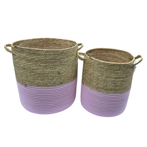 Cesta de Almacenamiento Tejida con Asas de Madera, Cesta de Jacinto de Agua, Color Verde - Product Image 6