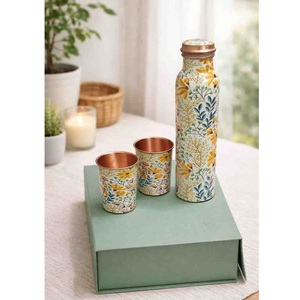 <b>Hot</b> Selling Eco-friendly Floral Pattern Copper <b>Water</b> <b>Bottle</b> with Lids Portable Drinkware Set Home Use - Product Image 1