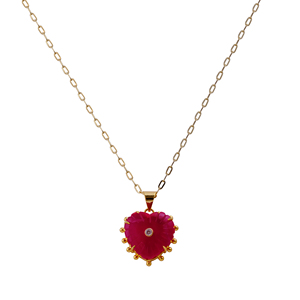 Collar con Colgante de Jade Rubí en Forma de Corazón, Cadena de Latón Chapada en Oro, Joyería Romántica para Mujer, Uso Diario - Product Image 5