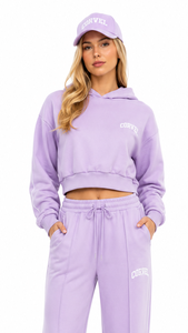 Ensemble de survêtement personnalisé pour femme, style designer, comprenant un sweat à capuche court à épaules tombantes et un pantalon coupe droite, en tissu haute densité (GSM élevé), coupe oversize - Product Image 4
