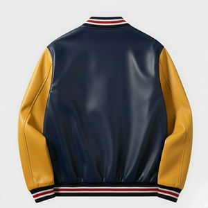 Veste universitaire décontractée pour homme, personnalisable, en cuir brodé, coupe-vent, chauffante, col montant, à bouton unique - Product Image 2