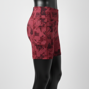 Short de sport rouge imprimé en polyester et élasthanne 230 GSM, tissu extensible doux, logo personnalisé par sublimation - Product Image 3