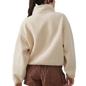 Sudadera de punto extragrande con cuello redondo y bolsillos para mujer, de manga larga con hombros caídos, color liso, transpirable, de poliéster, para invierno - Product Image 2