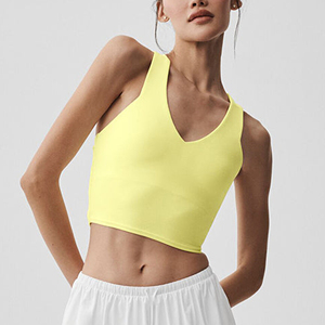 Women's <b>Yellow</b> V-Neck Sleeveless Short Fleece <b>Tank</b> <b>Top</b> Solid Knitted Sporty Activewear Breathable Fitness Crop <b>Top</b> - Product Image 6