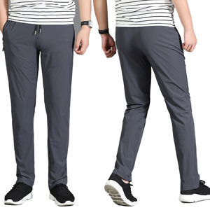 Pantalon de sport gris pour homme, taille élastique, séchage rapide, avec poches latérales, coupe décontractée légère, idéal pour le printemps - Product Image 3