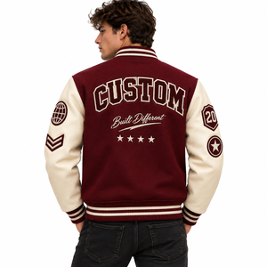Veste universitaire élégante pour homme en cuir véritable imperméable, avec patch brodé en chenille personnalisé, fermeture éclair, en PU – Fabricant - Product Image 3