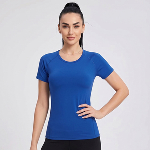 T-shirt de yoga à manches courtes pour femme, t-shirt de compression pour la gym, col rond, vêtements de sport, t-shirt de yoga pour femme - Product Image 1