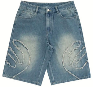 Shorts en jean déchiré personnalisés pour femmes, coupe droite, taille mi-haute, décontractés, pour l'été, en tissu délavé clair, vente en gros - Product Image 1