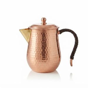 Tetera de cobre puro hecha a mano, tetera de cobre martillado con tapa y asa trenzada, olla para servir agua para el hogar, cocina o restaurante. - Product Image 1