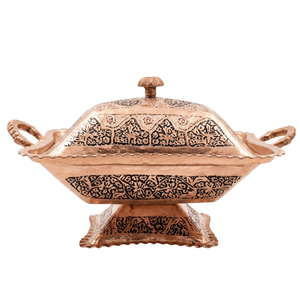 Olla Decorativa de Cobre para Servir Alimentos con Tapa, Plato Festoneado para Adornos, para Banquetes y Catering - Product Image 1