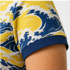 Polo à manches courtes pour femme avec logo personnalisé, motif vague océanique jaune et bleue, séchage rapide, sublimation, vêtements de sport de golf - Product Image 6