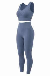Conjunto Deportivo de Dos Piezas para Mujer, Talla Grande, Azul, Cuello Redondo, Espalda Descubierta, Leggings Largos de Cintura Media, Conjunto de Yoga Acanalado - Product Image 2