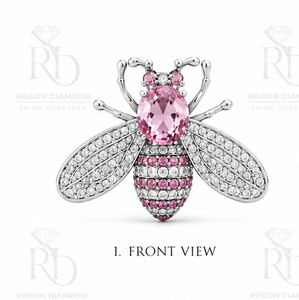 Luxury <b>Bee</b> Pink Gemstone Silver Brooch Premium 925 Sterling Silver White Stone Oval Cut Dress Blazer Suit Lapel Pin Statement - Product Image 6