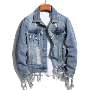 Veste en jean vintage pour homme, effet usé, tendance, délavée à l'acide, déchirée, bleue, pour le streetwear et la mode décontractée - Product Image 6