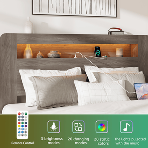 Letto Matrimoniale King Size con Struttura in Legno, Testiera Illuminata a LED e 2 Porte USB, Silenzioso, Senza Necessità di Rete a Doghe, con Vano Contenitore Integrato - Product Image 3